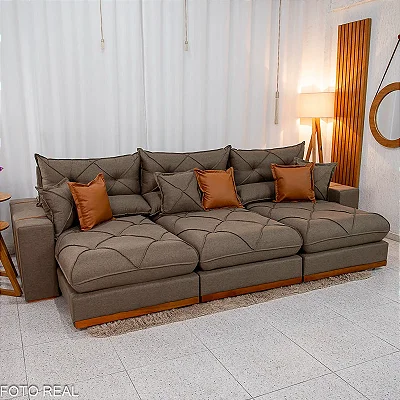 Retrátil Reclinável Gran Bello 3.20m Linho Marrom - Molas Ensacadas