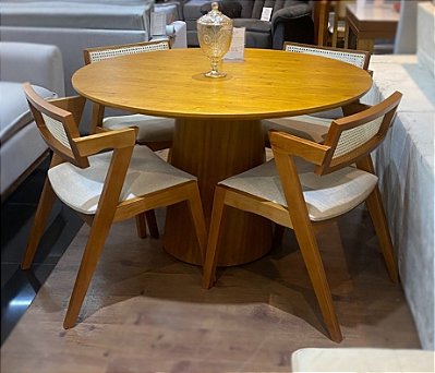 Mesa Paris Redonda Laminada 1.20m Cinamomo Minas Plac + 04 Cadeiras Verona Telinha Solare