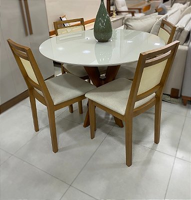 Mesa Redonda Andria 110cm Vidro com 04 Cadeiras Fenix