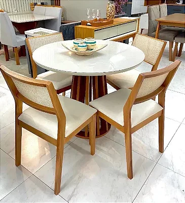 Mesa Berlim Redonda 100x100 Vidro  + 4 Cadeiras Oiti Madeira Maciça – Cel/Cimol