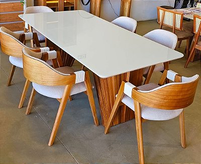 Mesa de Jantar 200x100 Tampo MDF/Vidro com 06 Cadeiras Mirella
