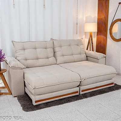 Retrátil e Reclinável Barcelona Linho 2.30m Espuma D33 e Molas Ensacadas
