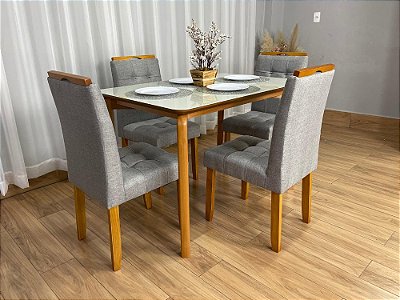 Mesa de Jantar Veneza 1.20×0.80 Vidro c/4 Cadeiras Londres