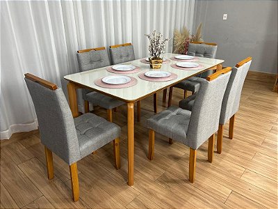 Mesa de Jantar Veneza 1.80×0.90 Vidro c/6 Cadeiras Londres