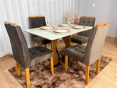 Mesa de Jantar Madri 1.20×0.80 Com 4 Cadeiras Londres Veludo