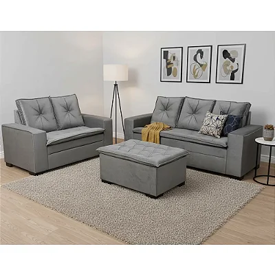 Conjunto de Sofá Turquia em Suede 2 e 3 Lugares com Puff União