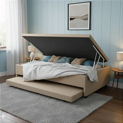 Base Box Baú Solteiro com Auxiliar 43x188x88 Alto Nivel