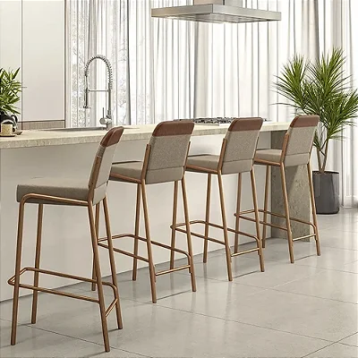 Kit 2 Banquetas 1753 em Aço Tubular Tecido Linho Carraro