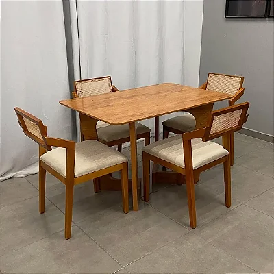 Mesa de Jantar Dubai 120x80cm SEM Vidro com 4 Cadeiras Berlim HR em Linho Cel Móveis