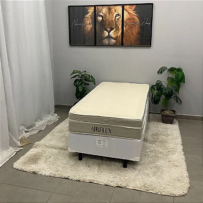 Base em Veludo com Colchão Airflex Solteiro com Molas Ensacadas 67x188x88cm Bio Flex