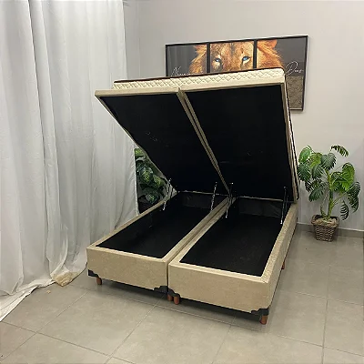 Base Bipartida Baú em Corino com Colchão Pasquale Wave Queen D33 Paropas 54x198x158cm