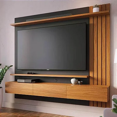 Home Suspenso Juriti Larg. 1.80m para TV até 70 Polegadas Noce Milano/Preto Colibri