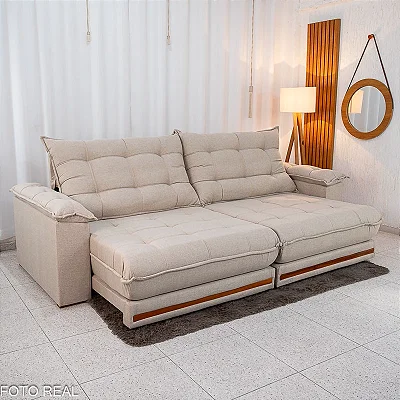 Retrátil Reclinável Barcelona 2.90m Linho- D33 e Molas Ensacadas