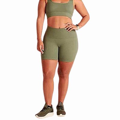 Short AF Canelado 71382 Esportivo Sem Costura Cós Alto - Verde Cacto - Lupo