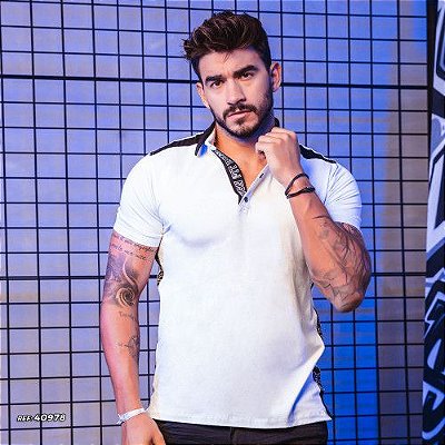 Camiseta polo masculina recorte lateral