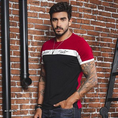 Camiseta masculina gola O color block