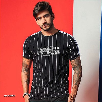 Camiseta masculina gola O listrada