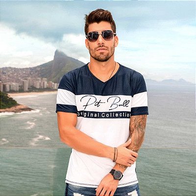 Camiseta gola v m/c com recortes