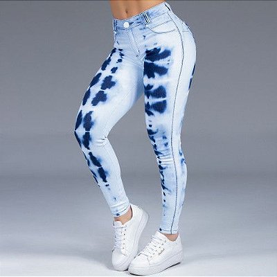 Skinny jeans feminina tie-dye