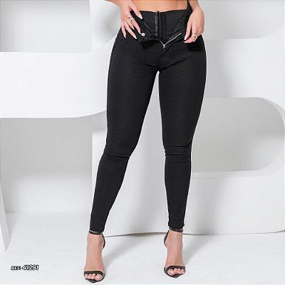 Calça jeans lipo shape preta empina bumbum