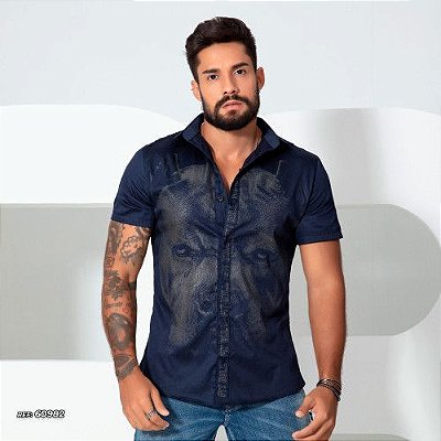 Camisa masculina animal face azul