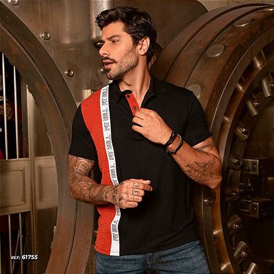 Gola polo masculina azul com recorte brilhante