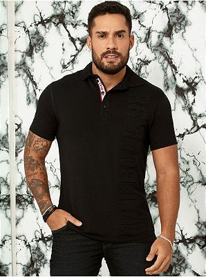 Gola Polo Masculina Clássica Preta com Logomania