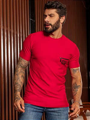 Camiseta Masculina Vermelha com Bolso