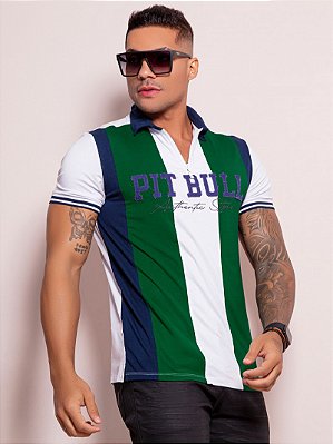 Camiseta Gola Polo Masculina Color Block Verde
