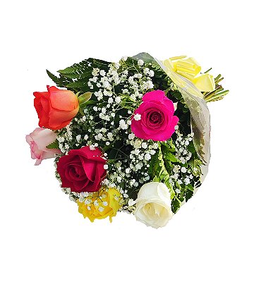 Buquê Tradicional 6 Rosas Coloridas