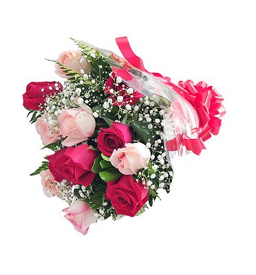Buquê de Rosas Vermelhas e Cor de Rosa