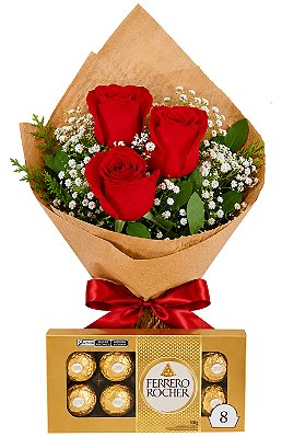 Buquê Encanto de Rosas com Ferrero Rocher