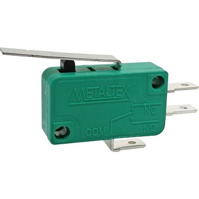 NS0-020D MICRO CHAVE 1 CONTATO REVERSÍVEL 10A 250VCA ATUADOR COM ALAVANCA CURTA 35,6MM METALTEX