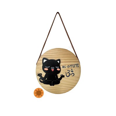 Quadro Artesanal "Gato MI OM” Preto em Madeira