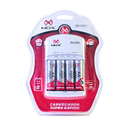 Carreg.MO-CP51 c/4 Pilhas AA - Auto Stop p/ pilhas e 2 9V
