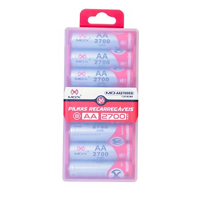 Pilha Recarregável Mox AA2700 B8 (Cartela C/ 8 PCS)