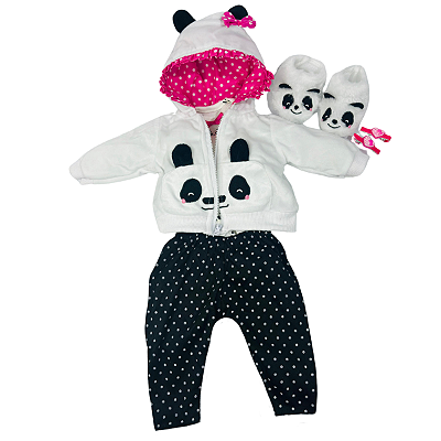 Conjunto Roupa Pandinha Boneca Bebe Reborn  - 48Cm e 55Cm