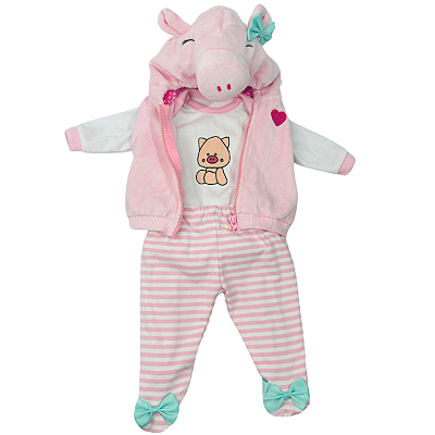 Conjunto Roupa Porquinho Boneca Bebe Reborn  - 48Cm