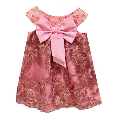 Vestido Rosa Com Bordado Boneca Bebe Reborn - 55Cm