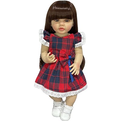 Boneca Bebe Reborn Corpo de Silicone Aurora com Vestido Vermelho - 55cm