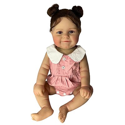 Boneca Bebe Reborn Corpo de Silicone Helena Roupinha Rosa - 55cm