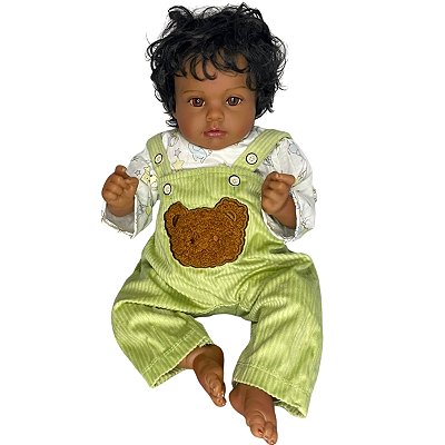 Boneco Bebe Reborn Corpo de tecido Enzo Roupinha de Urso- 48cm