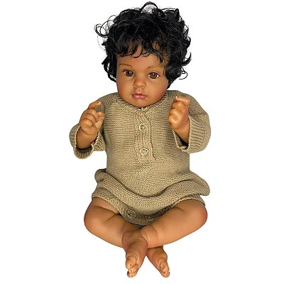Boneco Bebe Reborn Corpo de tecido Enzo Roupinha Marrom - 48cm
