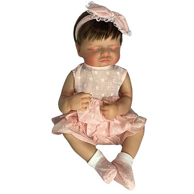 Boneca Bebe Reborn Corpo de Silicone Any Roupinha Rosa - 55cm