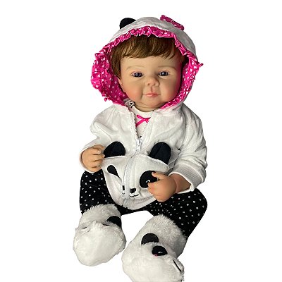 Boneca Bebe Reborn Corpo de Silicone Luana Panda - 48cm