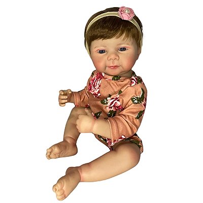 Boneca Bebe Reborn Corpo de Silicone Luana com Body Florido- 48cm