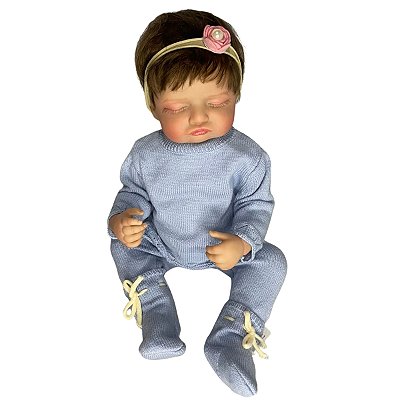 Boneca Bebe Reborn Corpo de Silicone Any Roupa de Frio Azul - 55cm
