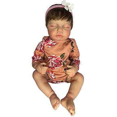 Boneca Bebe Reborn Corpo de Silicone Luna Roupa Florida - 55cm