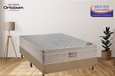 Conjunto box casal 1,38x1,88 colchão airtech springpocket ortobom + base box df premium