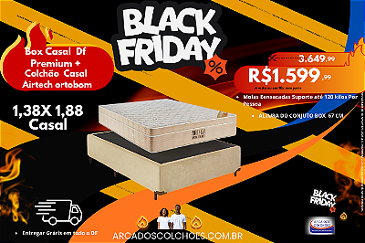 Conjunto box casal 1,38x1,88 colchão airtech springpocket ortobom + base box df premium